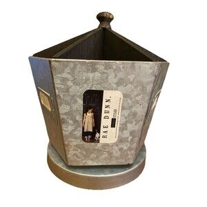 Rae Dunn Galvanized Steel & Wood Metal Rotating Spinning Rustic Desk Organizer